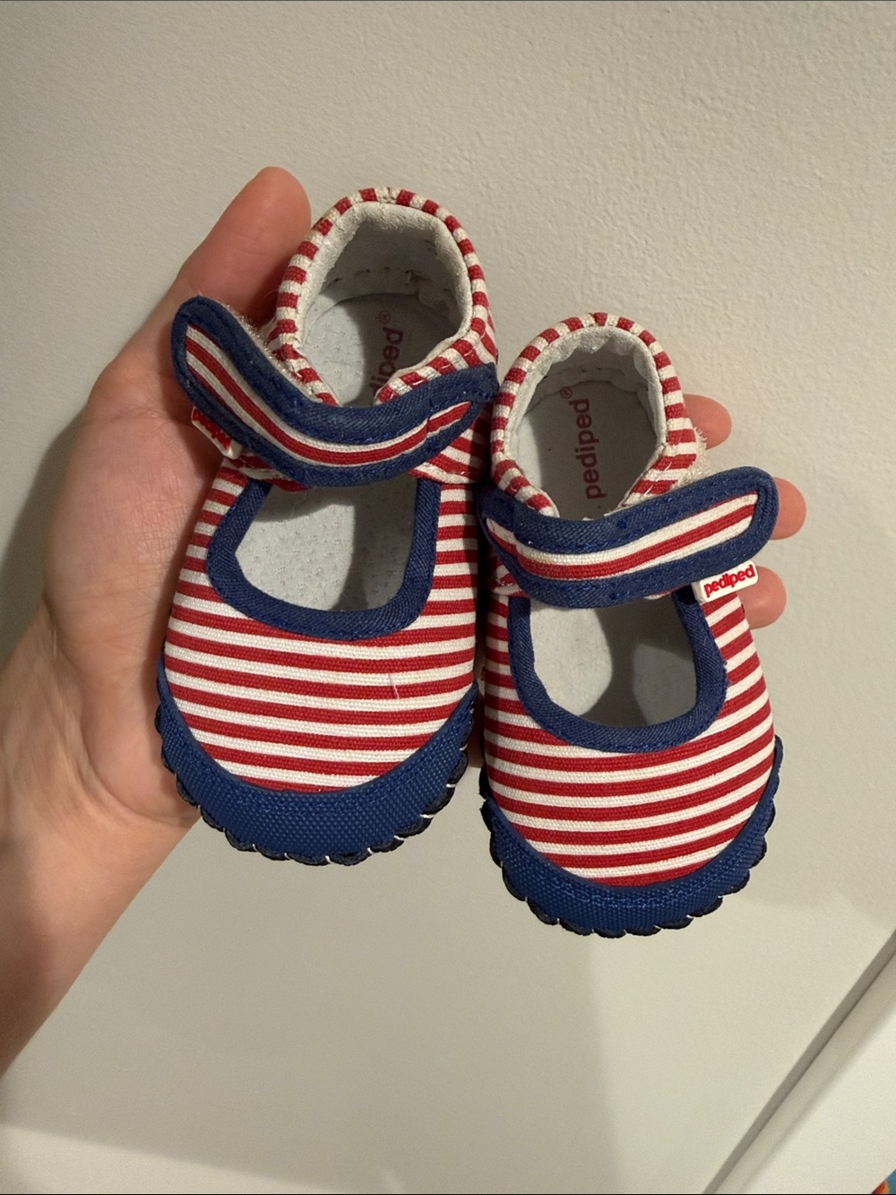 pediped Red, White & Navy Striped Mary Jane Baby Shoes 6-12mo